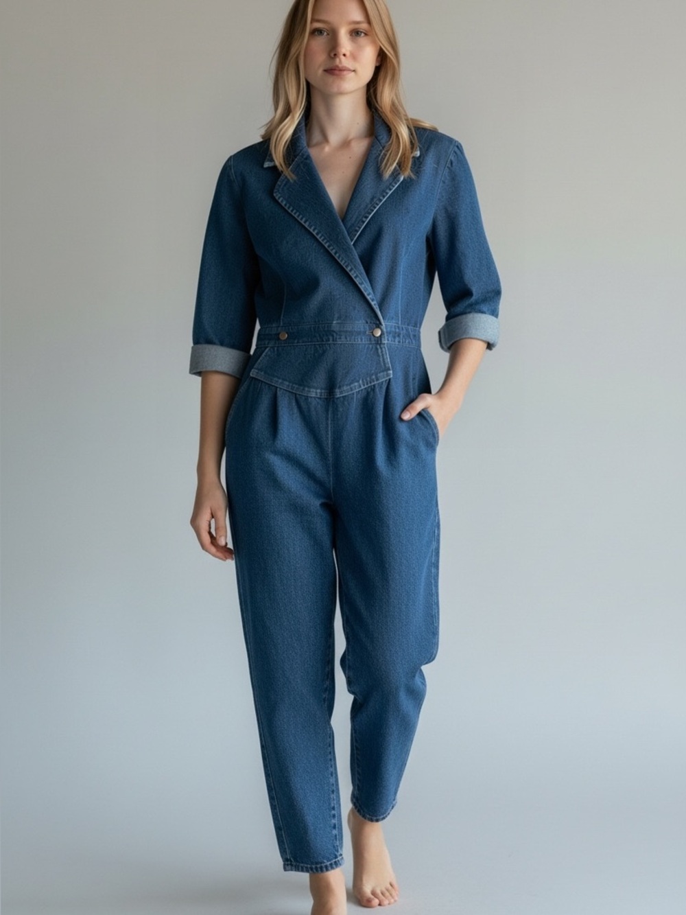 Vintage 1980s Denim Jumpsuit - Blue Size 10